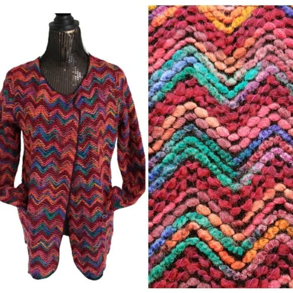 OVERSIZED XS chevron woven sweater jacket with pockets - Picture 2 of 15